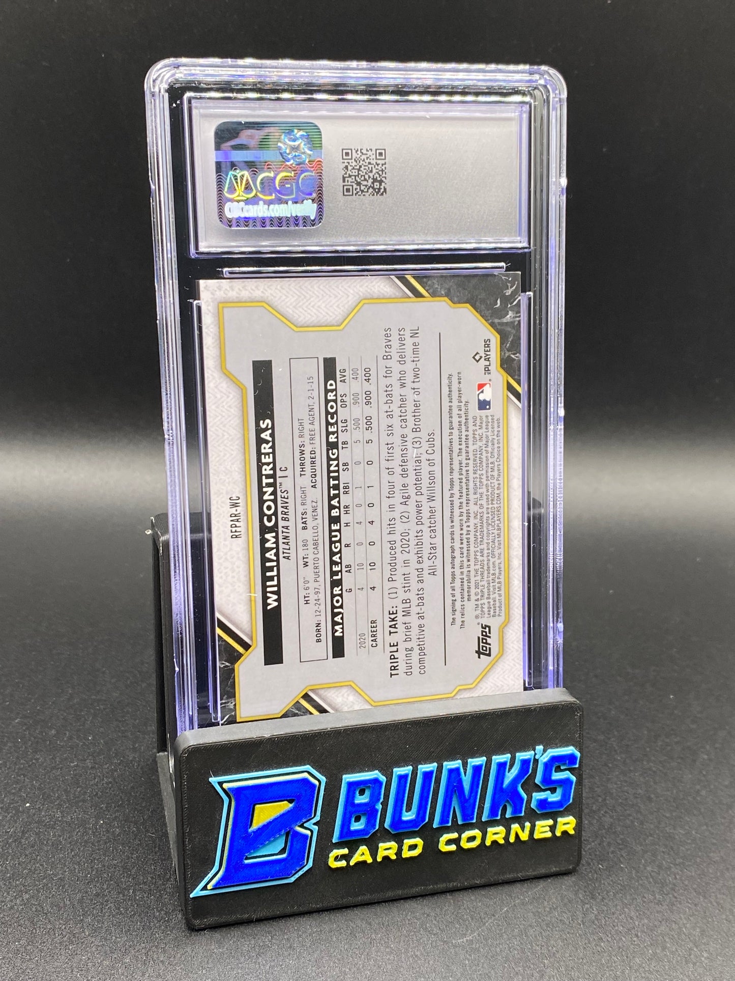 2021 William Contreras Patches Auto 27/50 Emerald CGC Authentic Auto 9