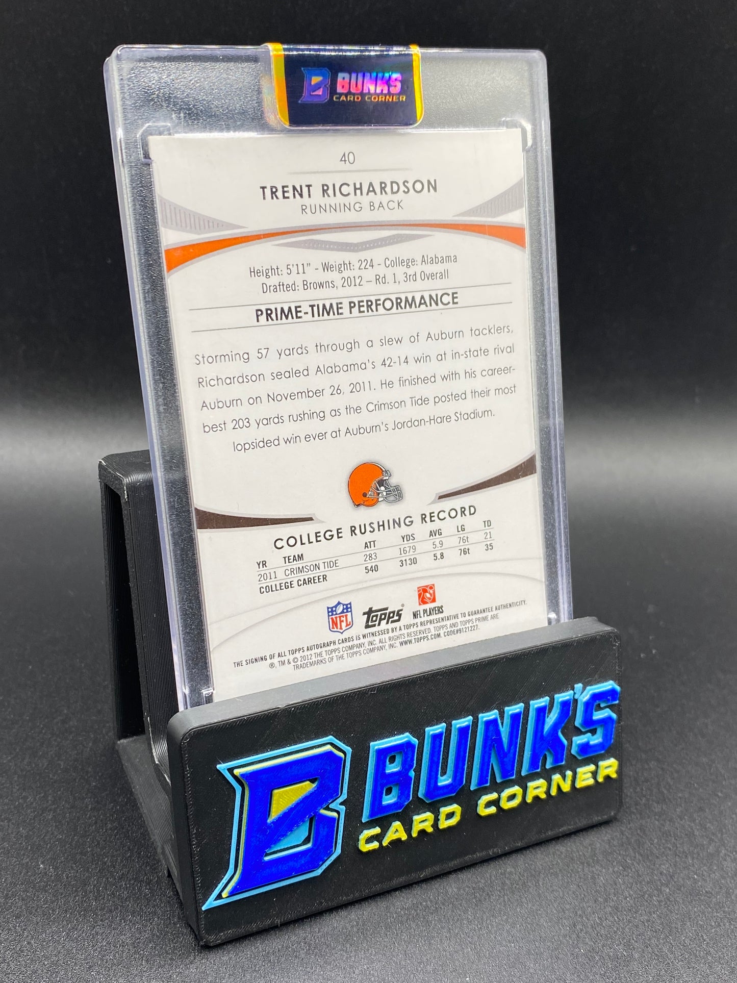 2012 Trent Richardson Topps Prime Auto 174/260 Rc