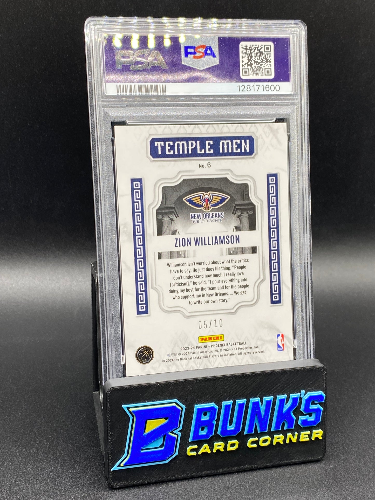 2023 Zion Williamson Temple Men Gold 5/10 PSA 10