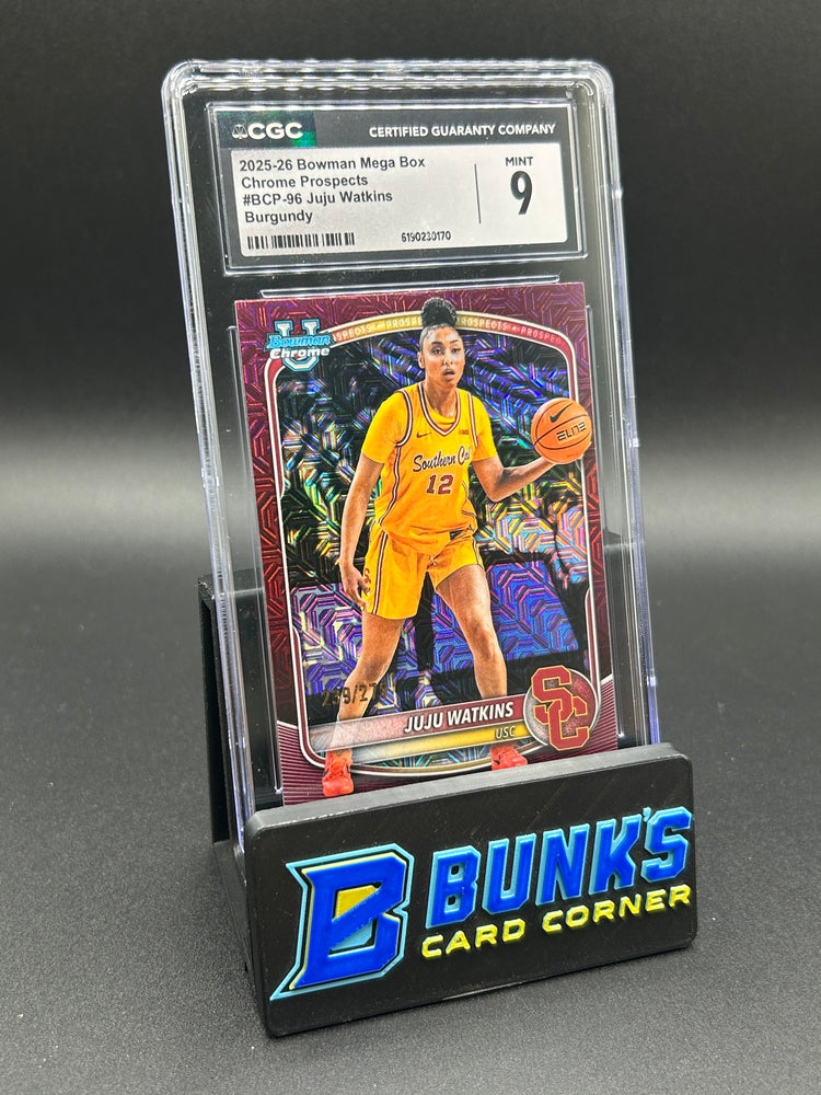 2025-26 Juju Watkins Bowman Mega Box Chrome Prospects Burgundy 239/275 CGC 9