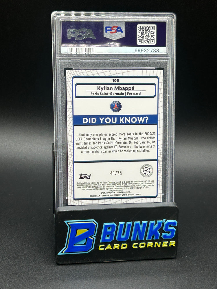 2021-22 Kylian Mbappe Blue Shimmer Refractor PSA 10
