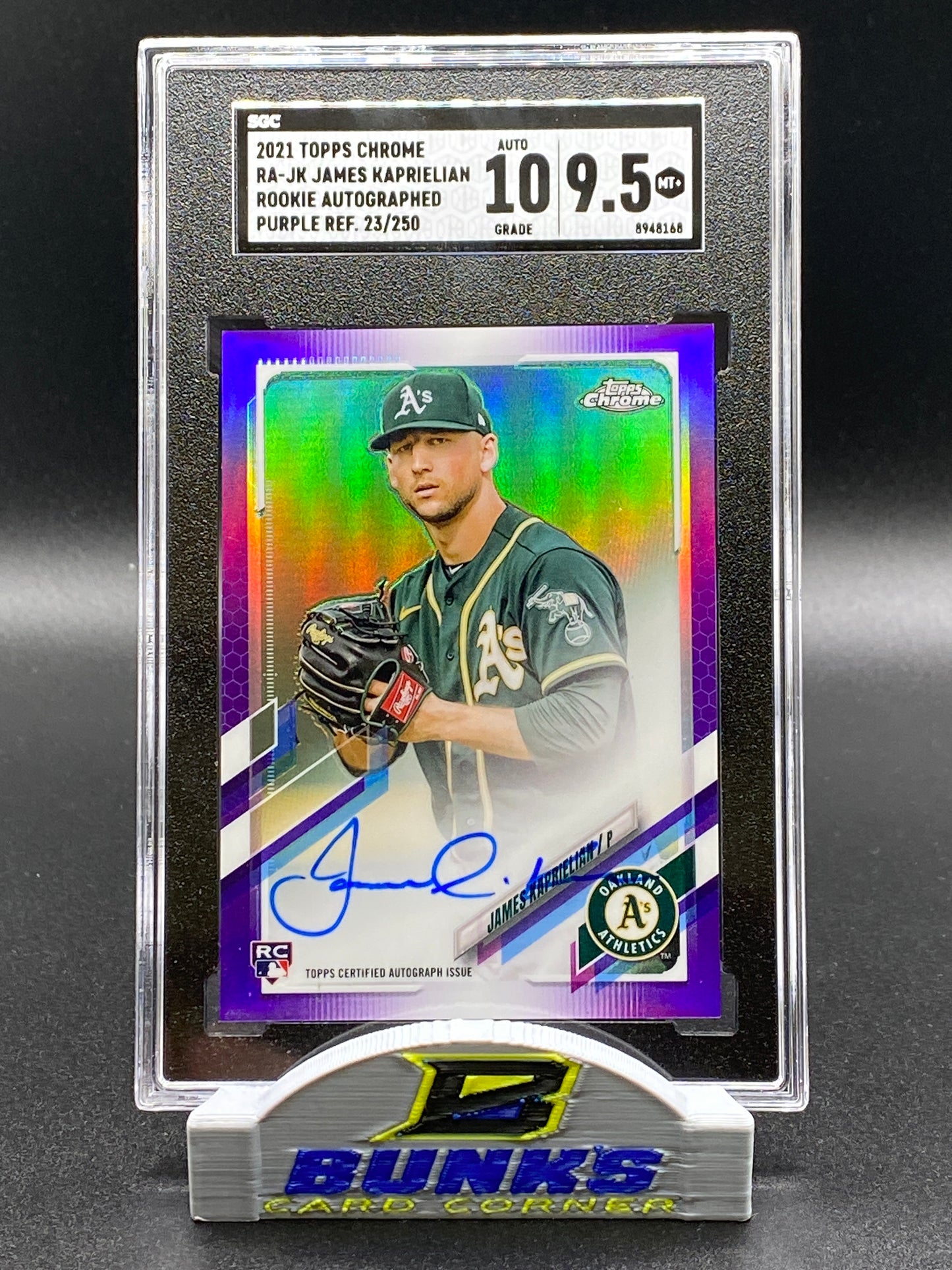 2021 James Kaprielian AUTOGRAPHED Rookie Card Purple Refractor 23/250 (Box 14)