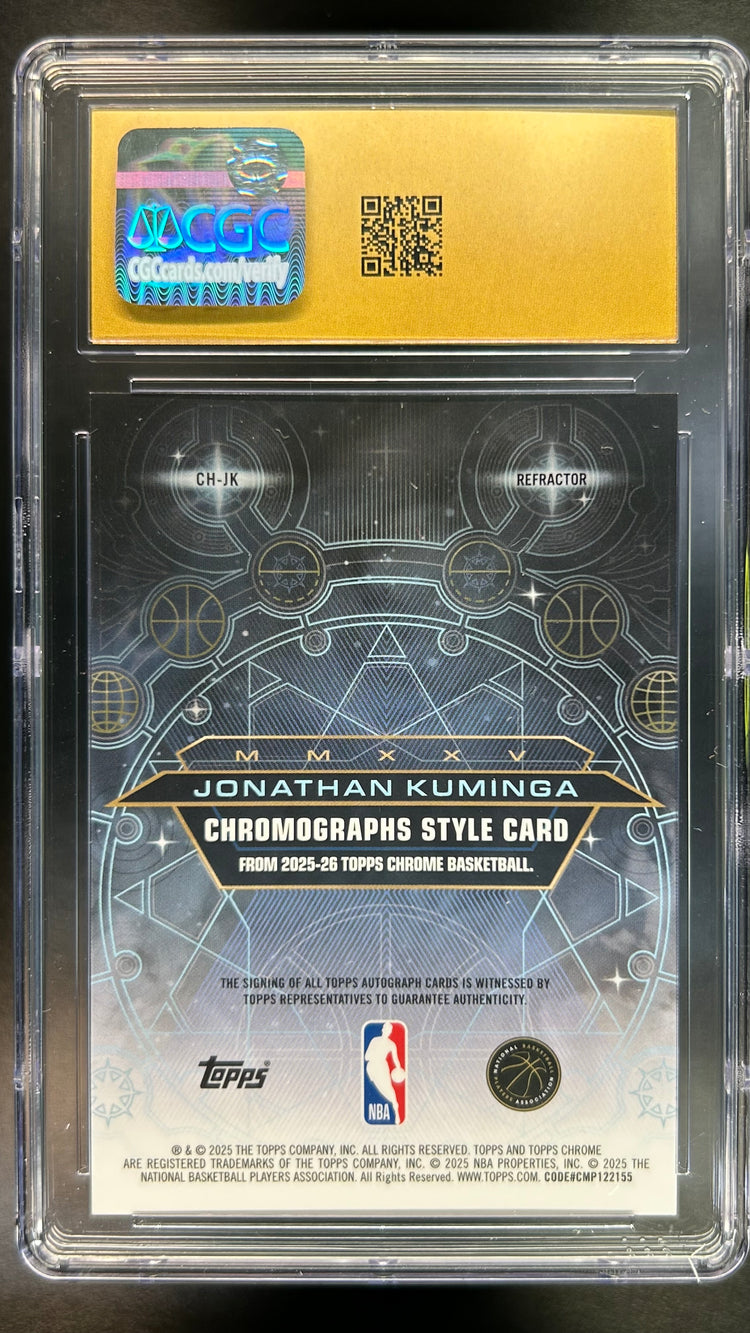 2025-26 Jonathan Kuminga Topps Chrome Chromographs Refractor Auto CGC Pristine 10/10