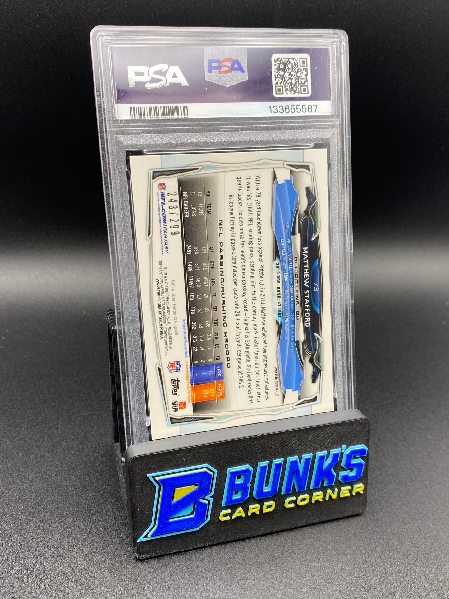 2014 Matthew Stafford Black Ref. 243/299 PSA 10