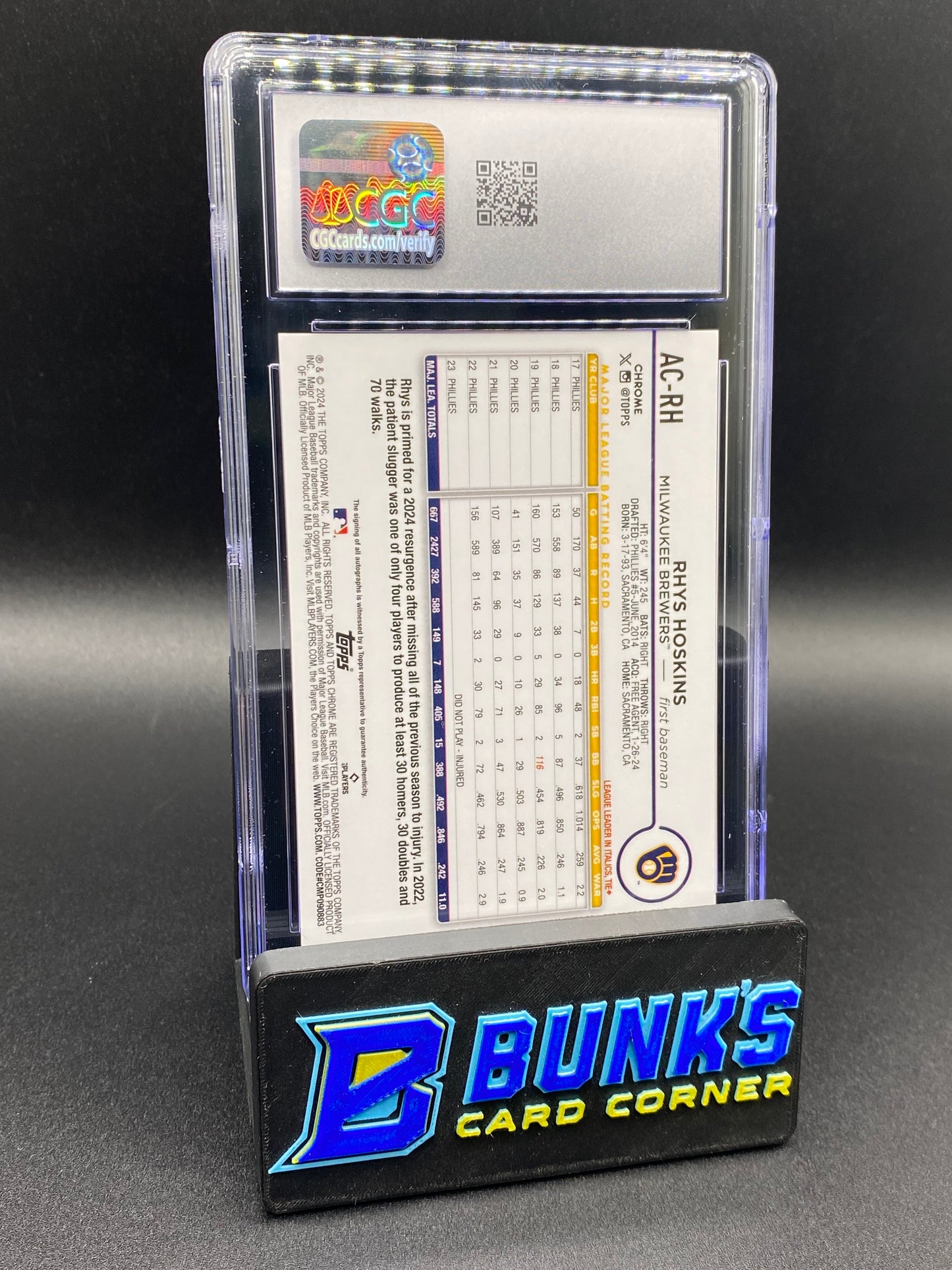 2024 Rhys Hoskins Aqua Wave Ref Auto 65/199 CGC Authentic Auto 10