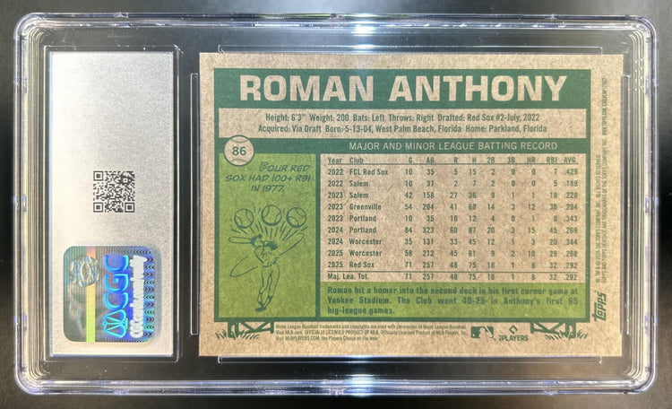 Roman Anthony 2026 Topps Heritage #86 Chrome Burgundy Sparkle Refractor RC Red Sox CGC 10