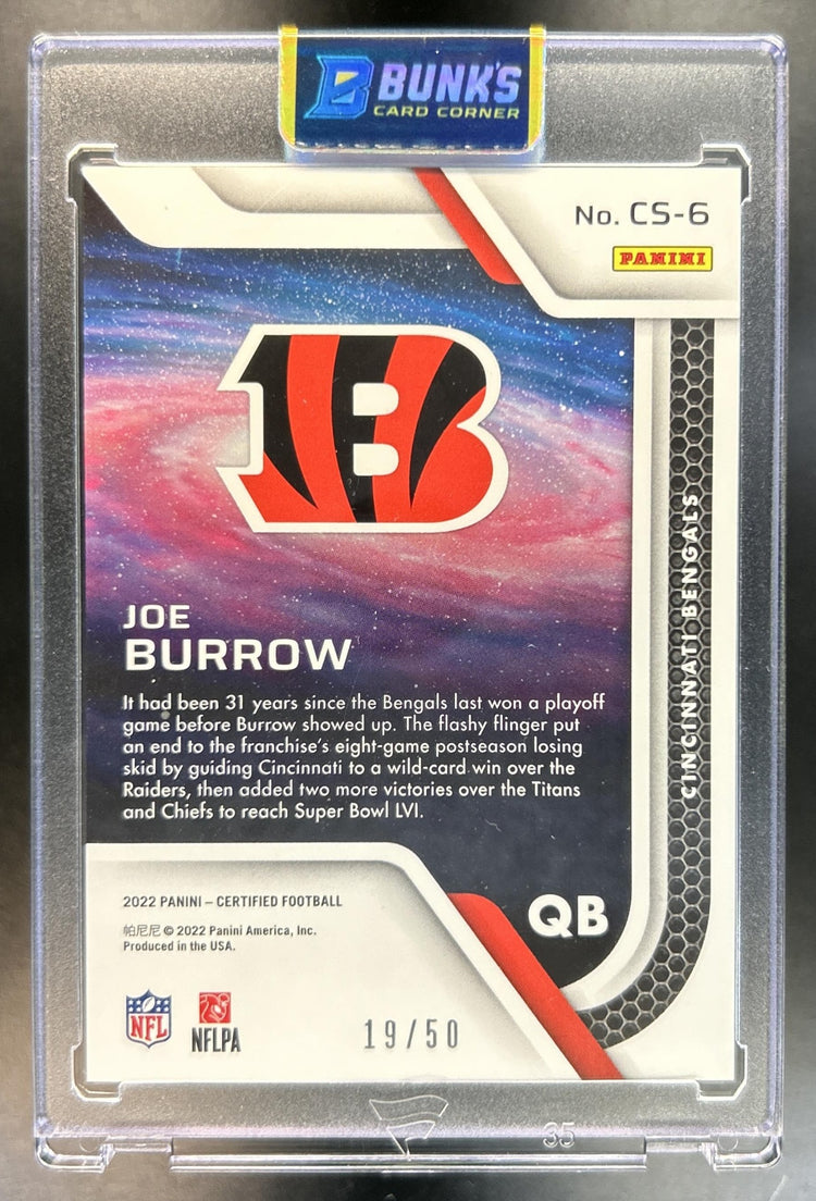 Joe Burrow 2022 Panini Certified #CS-6 Stars Mirror Teal 19/50 Bengals
