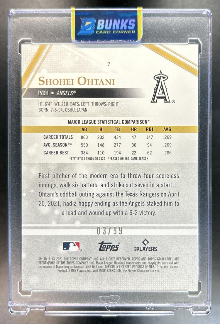 Shohei Ohtani 2021 Topps Gold Label #7 Class 2 Blue 3/99 Angels