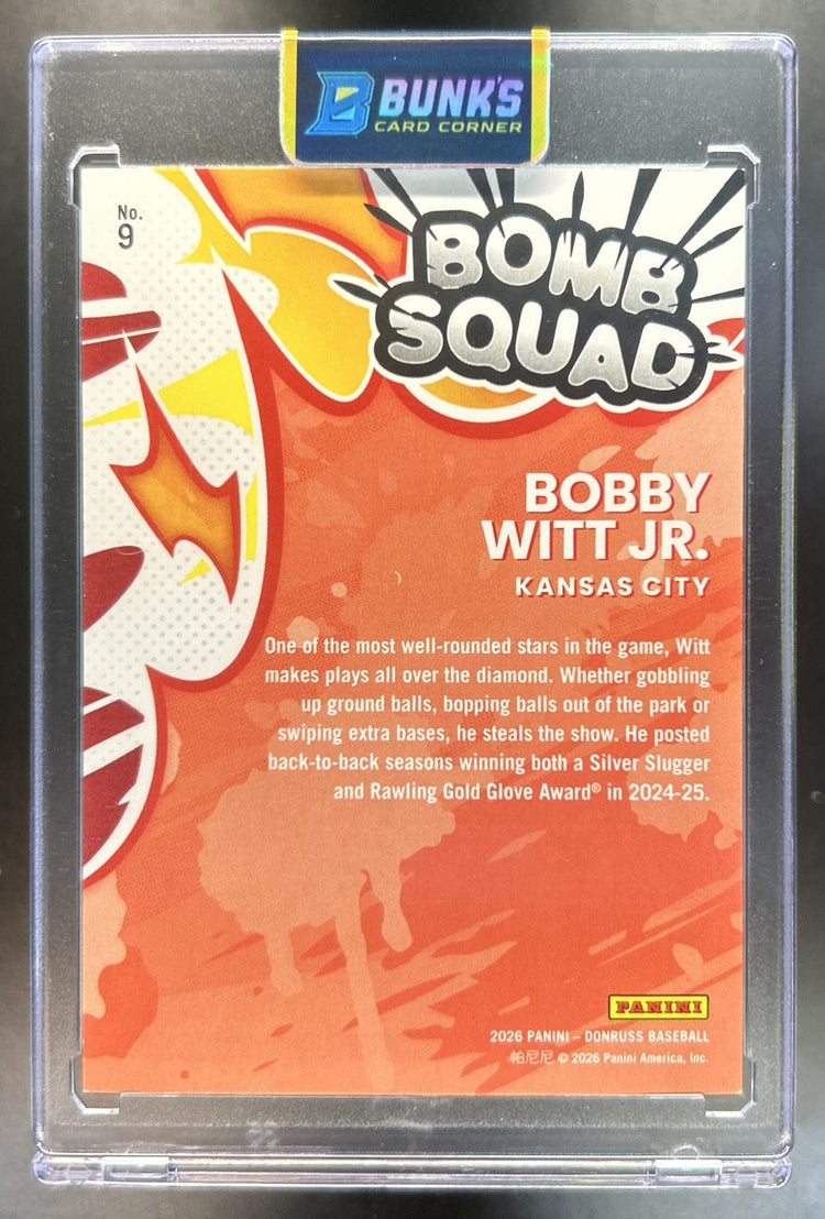 Bobby Witt Jr. 2026 Panini Donruss #9 Bomb Squad Orange Ice 56/75 Royals
