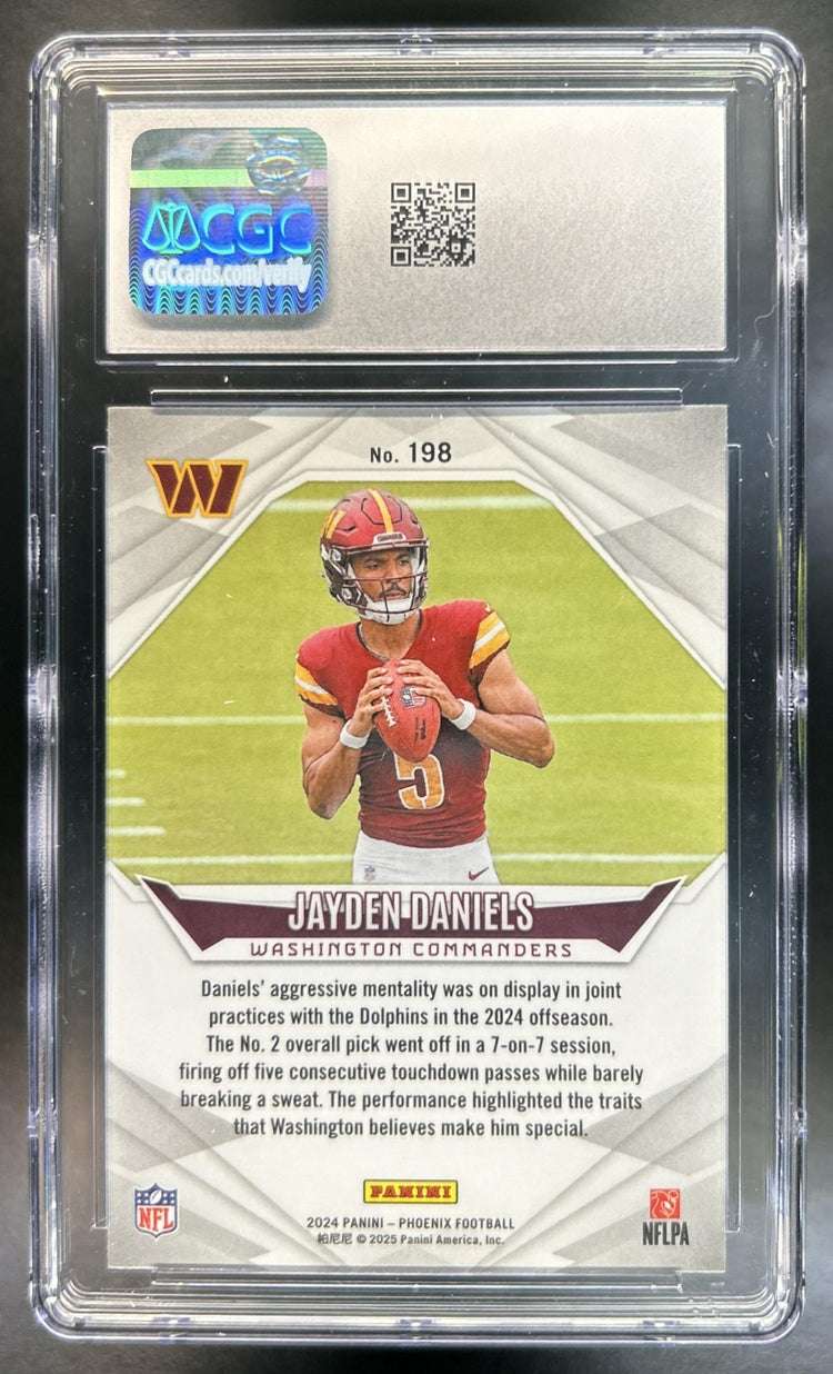 Jayden Daniels 2024 Panini Phoenix #198 Purple Fade RC Commanders CGC 10