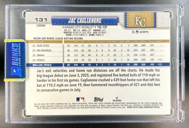 Jac Caglianone 2026 Topps Chrome #131 Image Variation RC Royals