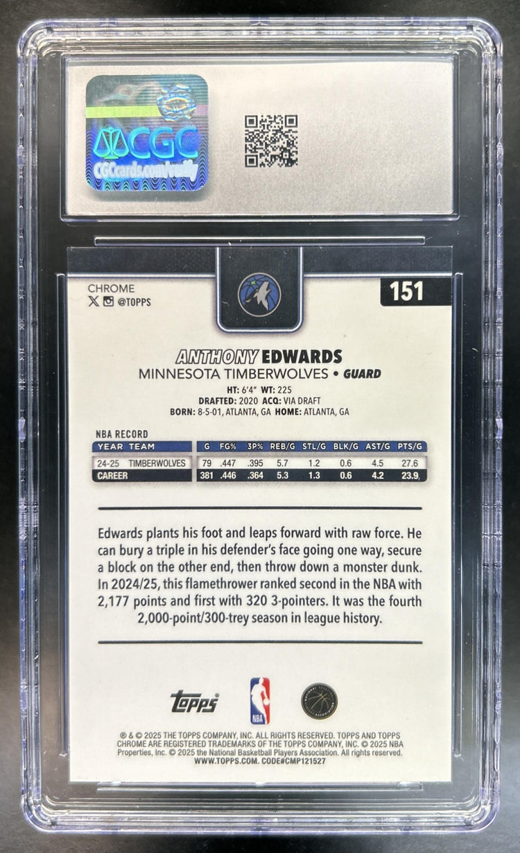 Anthony Edwards 2025-26 Topps Chrome #151 Blue X-Fractor Timberwolves CGC 10