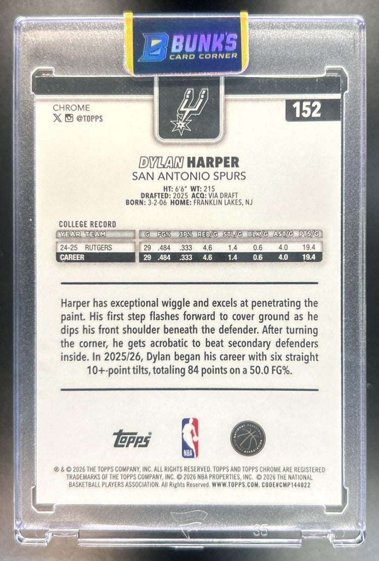 Dylan Harper 2025-26 Topps Chrome Update #152 Prism Refractor RC Spurs