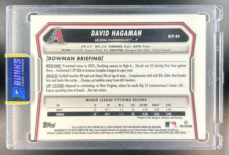 David Hagaman 2026 Bowman #BCP-84 Chrome LogoFractor 15/35 1st Prospect Diamondbacks