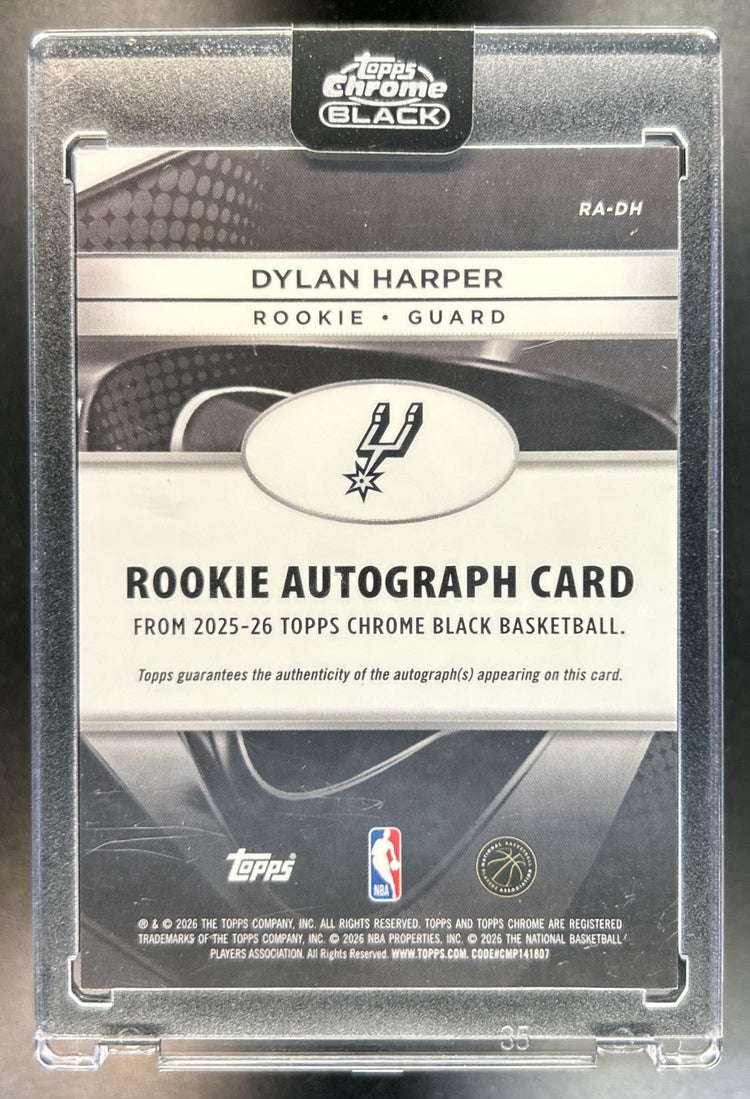 Dylan Harper 2025-26 Topps Chrome Black #RA-DH Rookie Auto Purple Refractor 75 RC Spurs