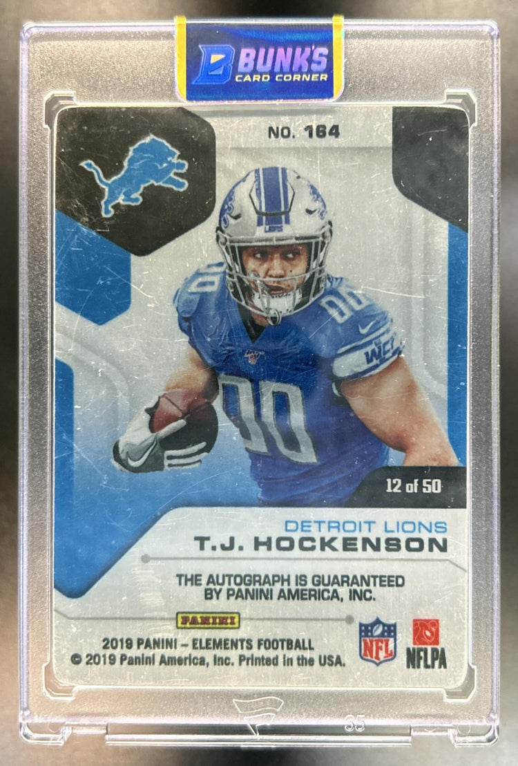 T.J. Hockenson 2019 Panini Elements #164 Gold RC Auto 12/50 Lions