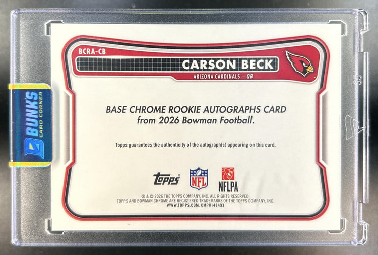 Carson Beck 2026 Bowman #BCRA-CB Chrome Rookie Auto RC Cardinals