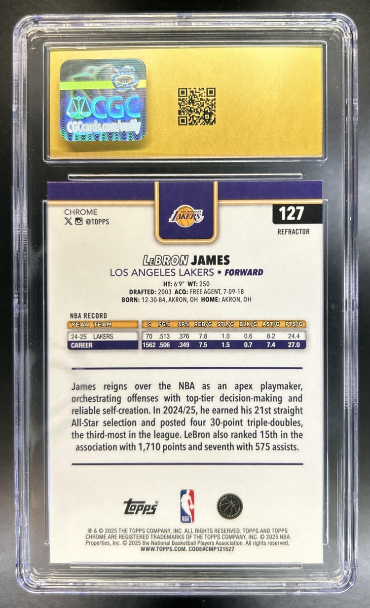 LeBron James 2025-26 Topps Chrome #127 Refractor Lakers CGC 10 *Pop. 1*