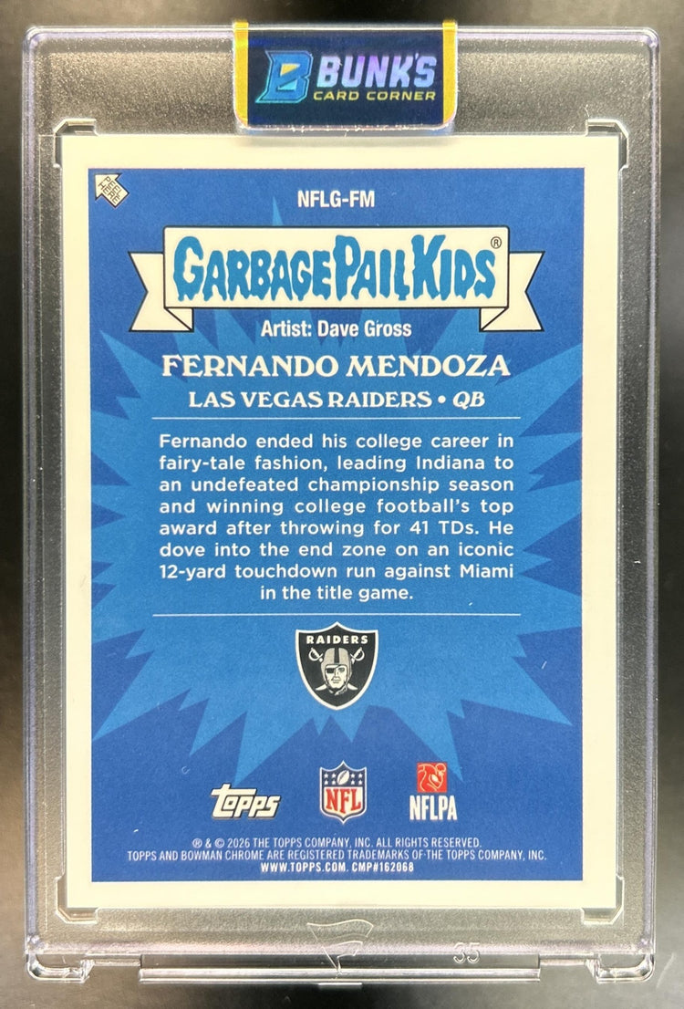 Fernando Mendoza 2026 Bowman #NFLG-FM Garbage Pail Kid NFL RC SSP Raiders