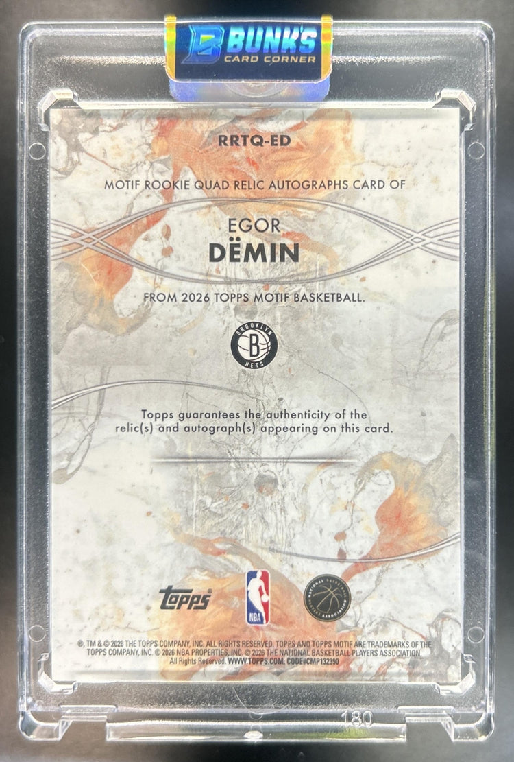 Egor Demin 2025-26 Topps Motif #RRTQ-ED Rookie Quad Relic Auto 46/75 MEM RC Nets