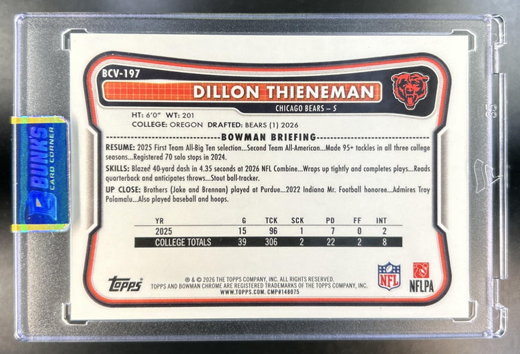 Dillon Thieneman 2026 Bowman #BCV-197 Chrome Red NFL Mojo Refractor 4/5 RC Bears