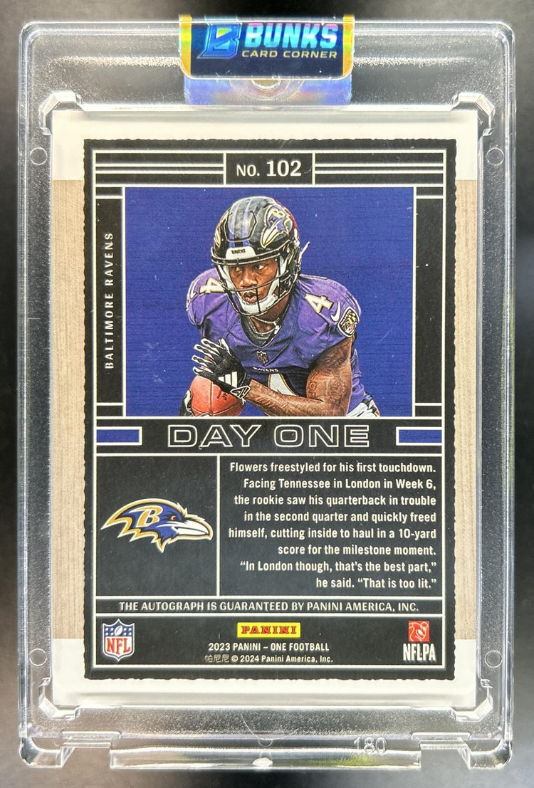 Zay Flowers 2023 Panini One #76 Star Quality MEM Auto RC Square 36/49 Ravens