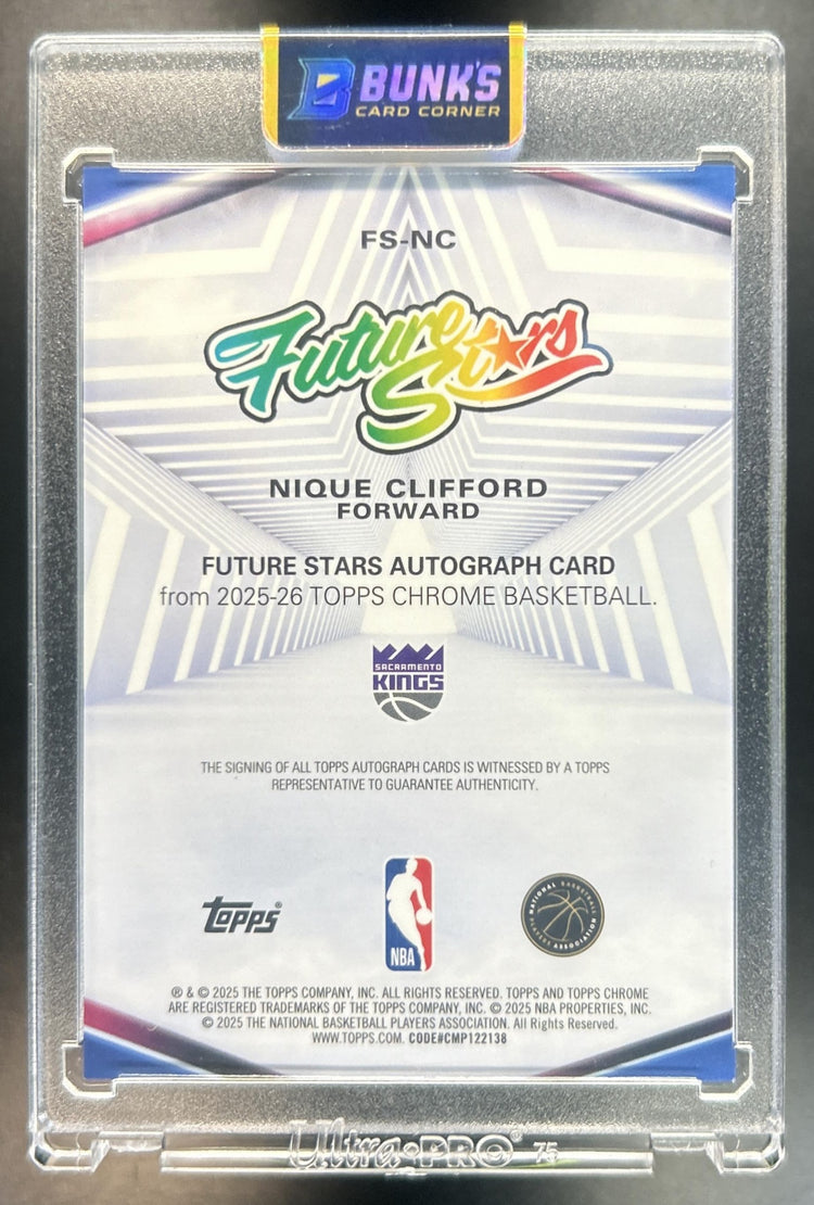 Nique Clifford 2025-26 Topps Chrome #FS-NC Future Stars Auto Orange Refractor 17/25 RC Kings