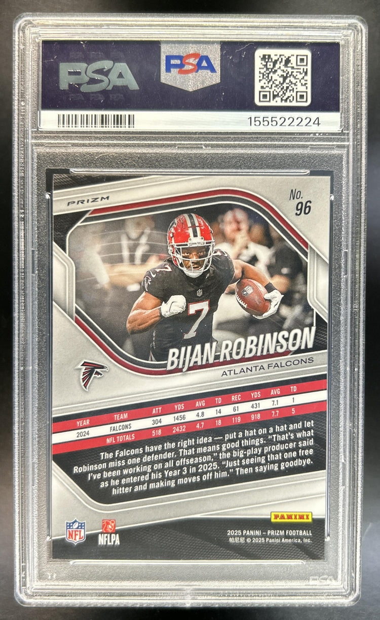 Bijan Robinson 2025 Panini Prizm #96 Blue Falcons PSA 10 *Population 1*