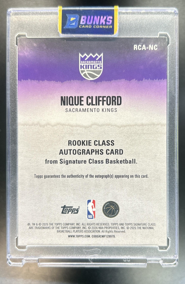 Nique Clifford 2025-26 Topps Signature Class #RCA-NC Rookie Auto Orange 49/50 RC Kings