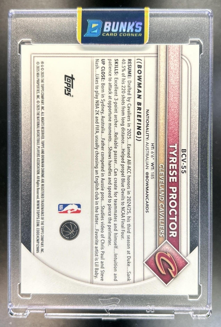 Tyrese Proctor 2025-26 Bowman #BCV-55 Chrome Gold Shimmer 47/50 RC Cavaliers