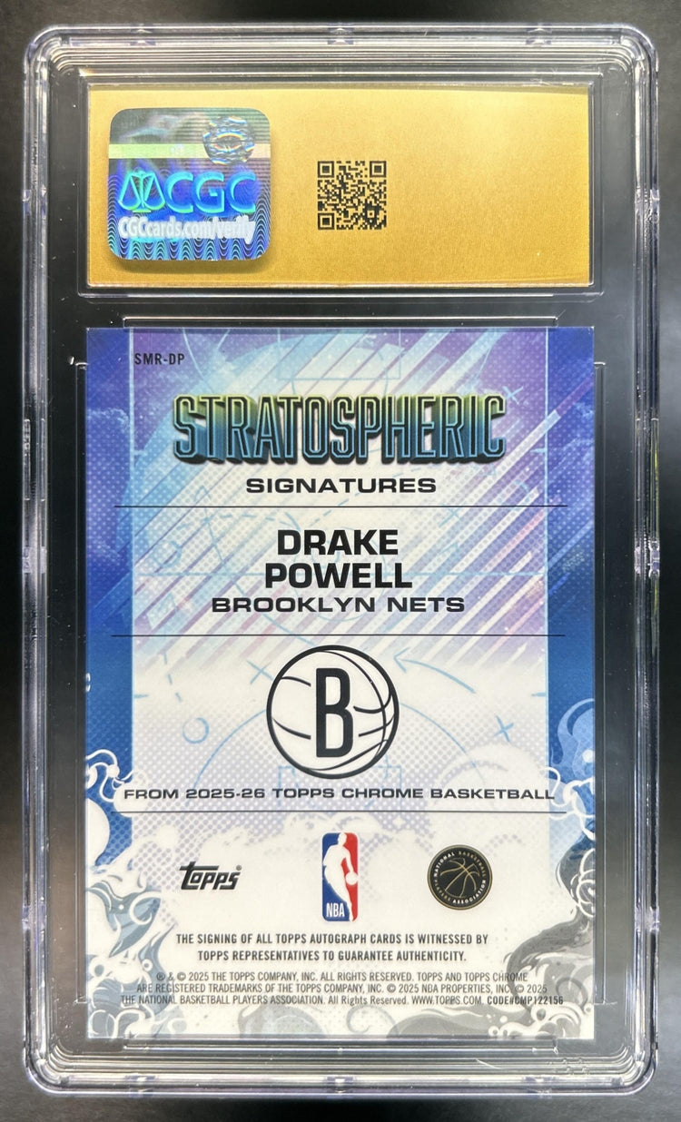 Drake Powell 2025-26 Topps Chrome #SMR-DP Rookie Stratospheric Signatures Purple Refractor 68/75 RC Auto Nets