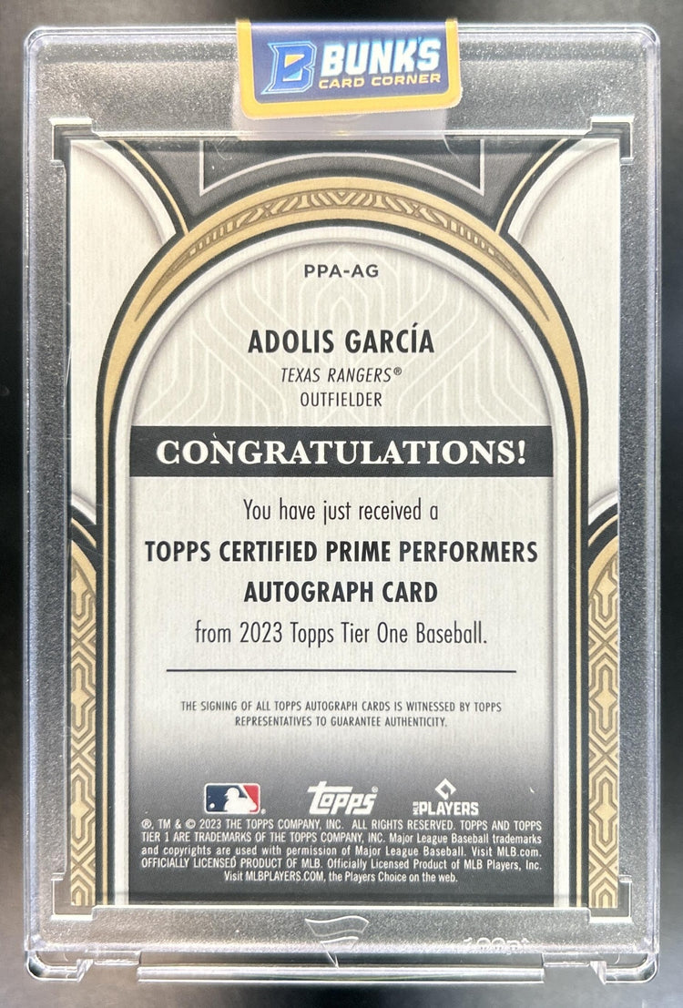 Adolis Garcia 2023 Topps Tier One #PPA-AG Prime Performers Auto 177/249 Rangers
