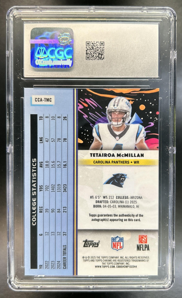 Tetairoa McMillan 2025 Topps Cosmic Chrome #CCA-TMC Auto Lunar Eclipse Refractor RC Panthers 2/10 CGC 10