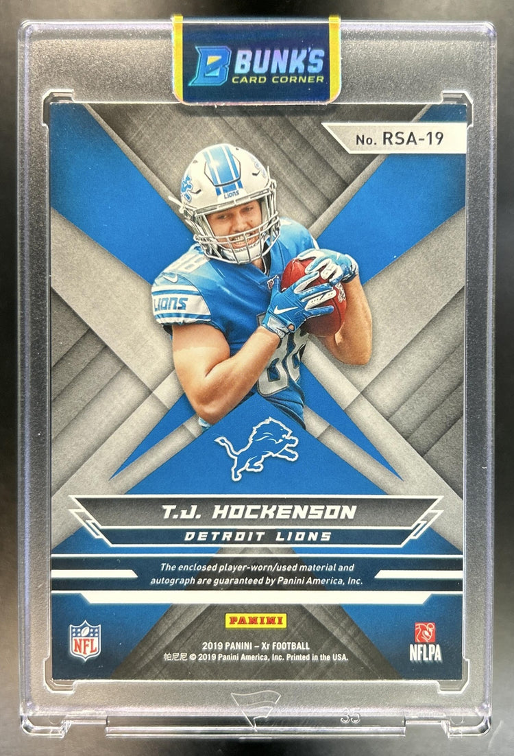 T.J. Hockenson 2019 Panini XR #RSA-19 Rookie Swatch Auto RC Lions