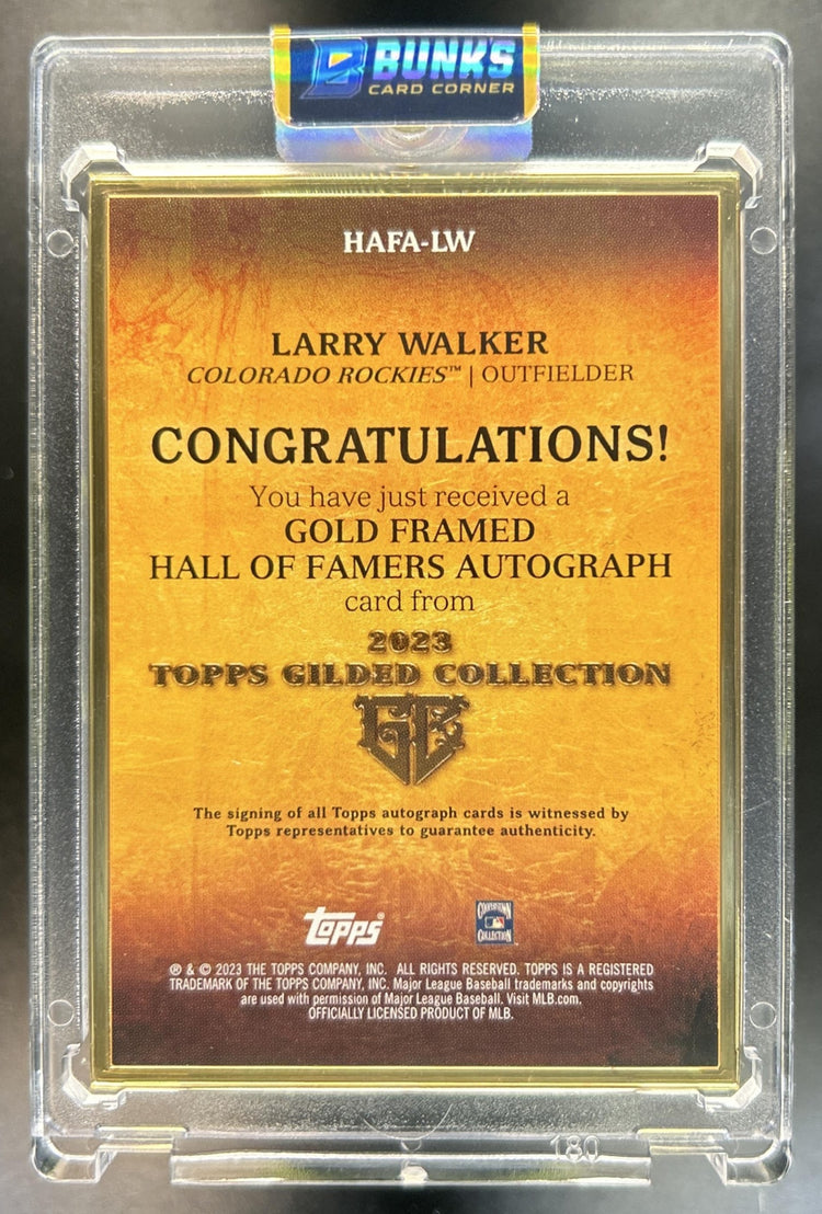 Larry Walker 2023 Topps Gilded Collection #HAFA-LW Gold Framed Hall of Famers Auto Onyx 4/10 Rockies