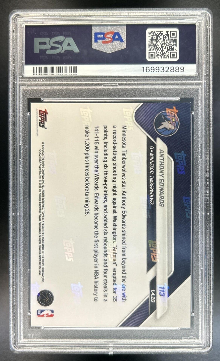 Anthony Edwards 2025-26 Topps Now #113 Black Foil 4/10 Timberwolves PSA 10