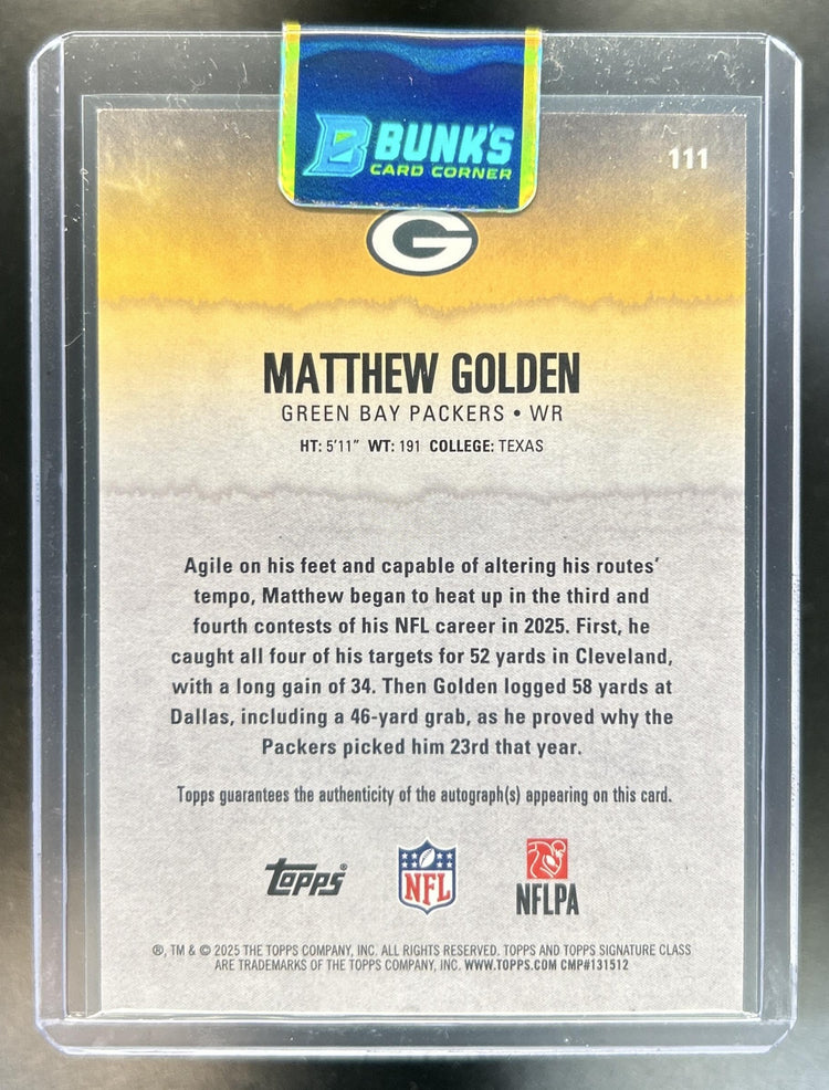 Matthew Golden 2025 Topps Signature Class #111 Rookie Auto Purple Foil 29/100 RC Packers