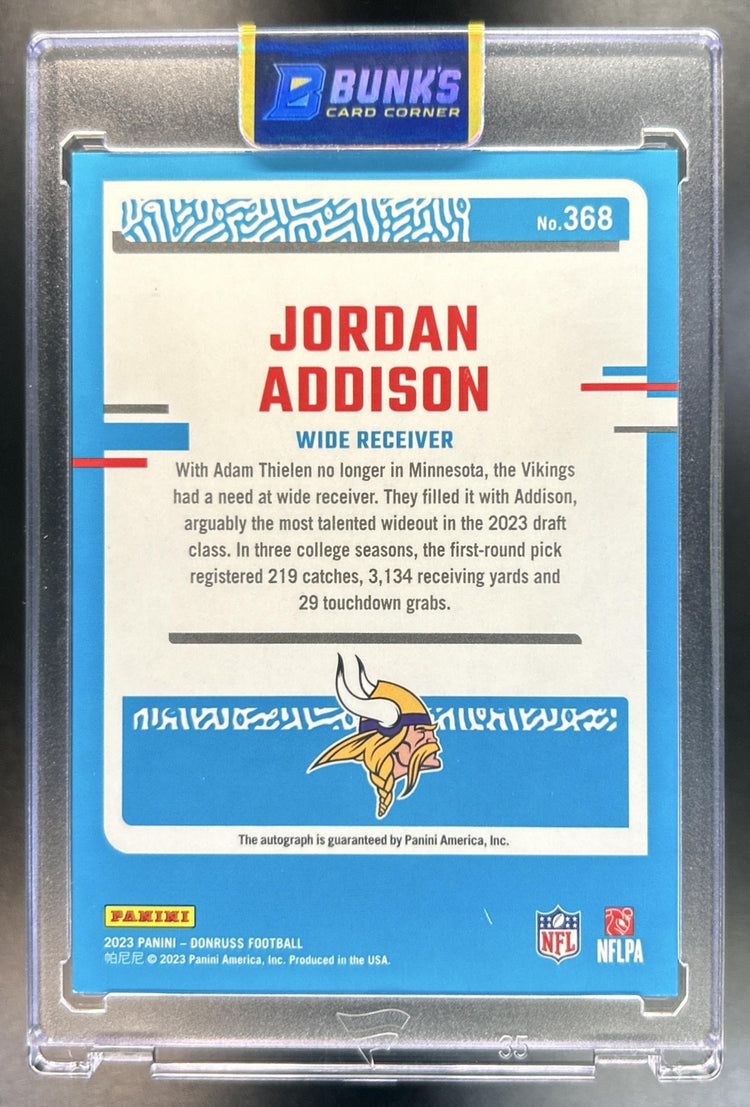 Jordan Addison 2023 Panini Donruss #368 Rated Rookie Auto Green