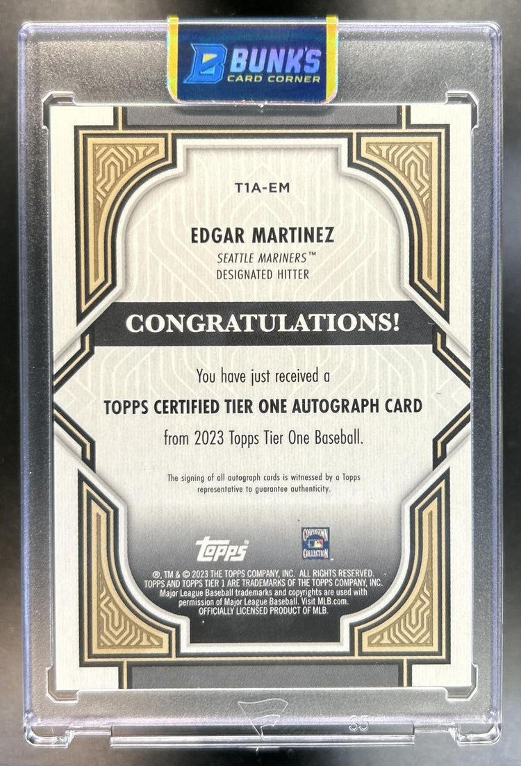 Edgar Martinez 2023 Topps Tier One #T1A-EM Auto 10/10 Book-End Bronze Ink Mariners