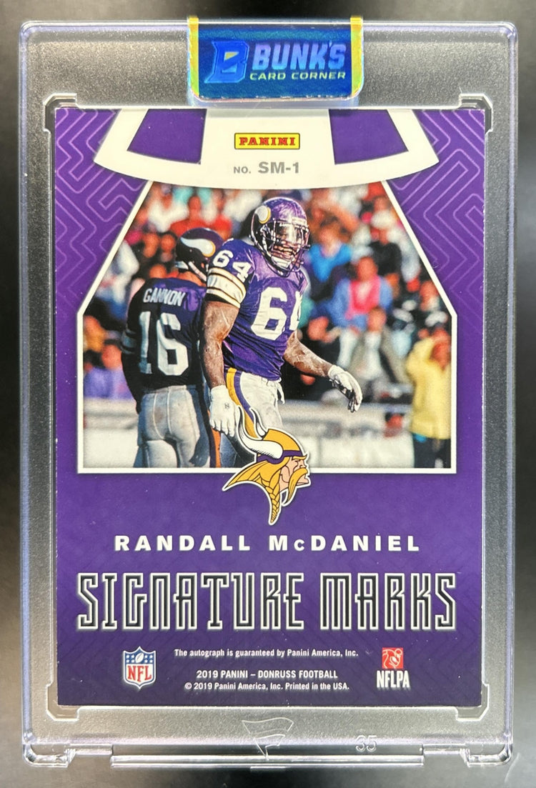 Randall McDaniel 2019 Panini Donruss #SM-1 Signature Marks Green Auto 8/25 Vikings