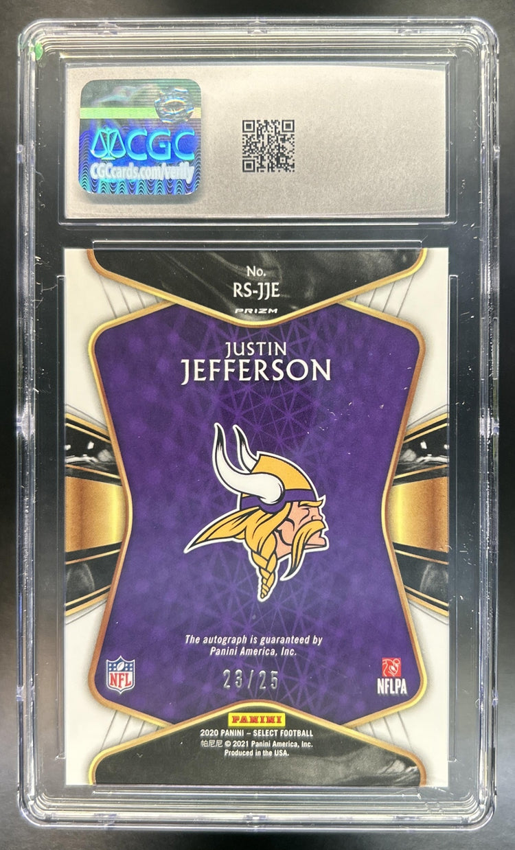 Justin Jefferson 2020 Panini Select #RS-JJE Rookie Signatures Tie Dye Prizm 23/25 Auto RC Vikings CGC 10