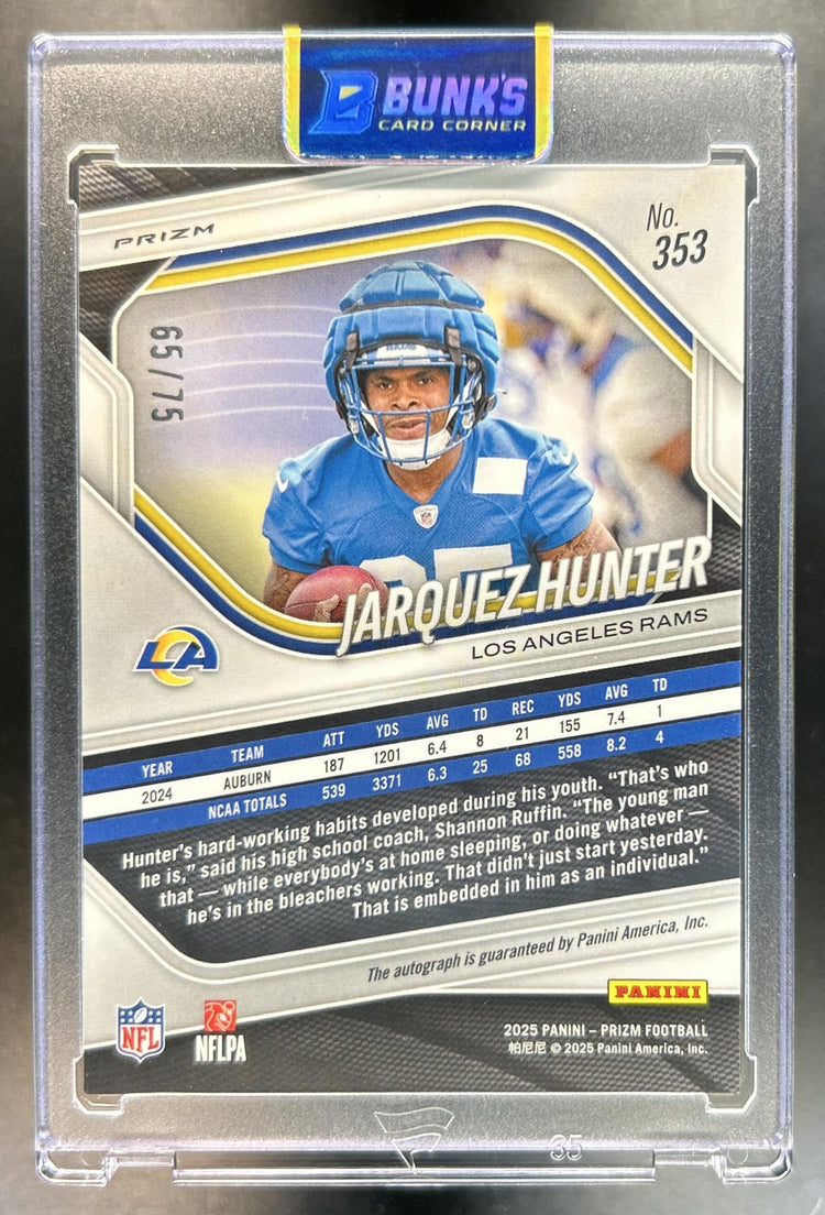 Jarquez Hunter 2025 Panini Prizm #353 Rookie Auto Green Scope 65/75 RC Rams