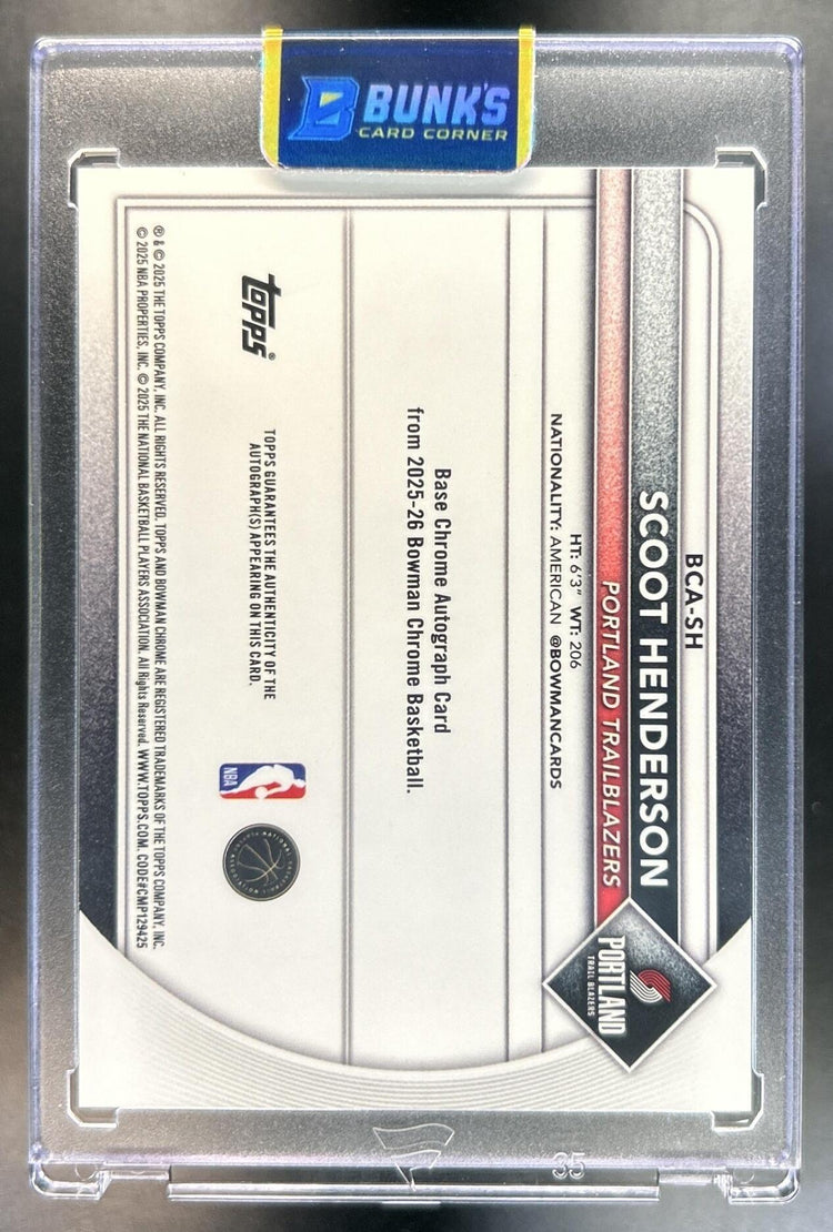 Scoot Henderson 2025-26 Bowman #BCA-SH Chrome Auto Blue Geometric Refractor 3/150 Trail Blazers