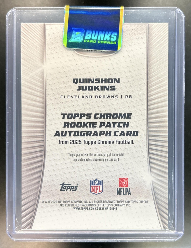 Quinshon Judkins 2025 Topps Chrome #RPA-QJ Rookie Patch Auto MEM RC Browns
