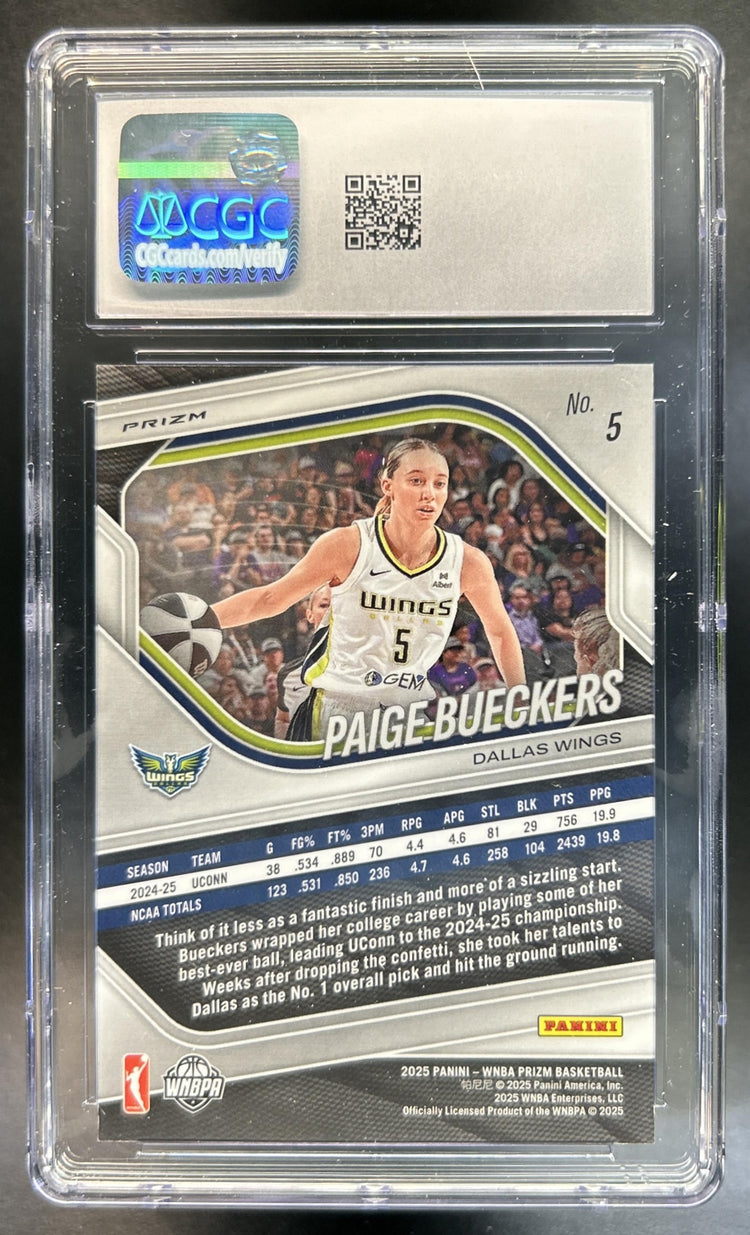 Paige Bueckers 2025 Panini WNBA Prizm #5 Green RC Wings CGC 10