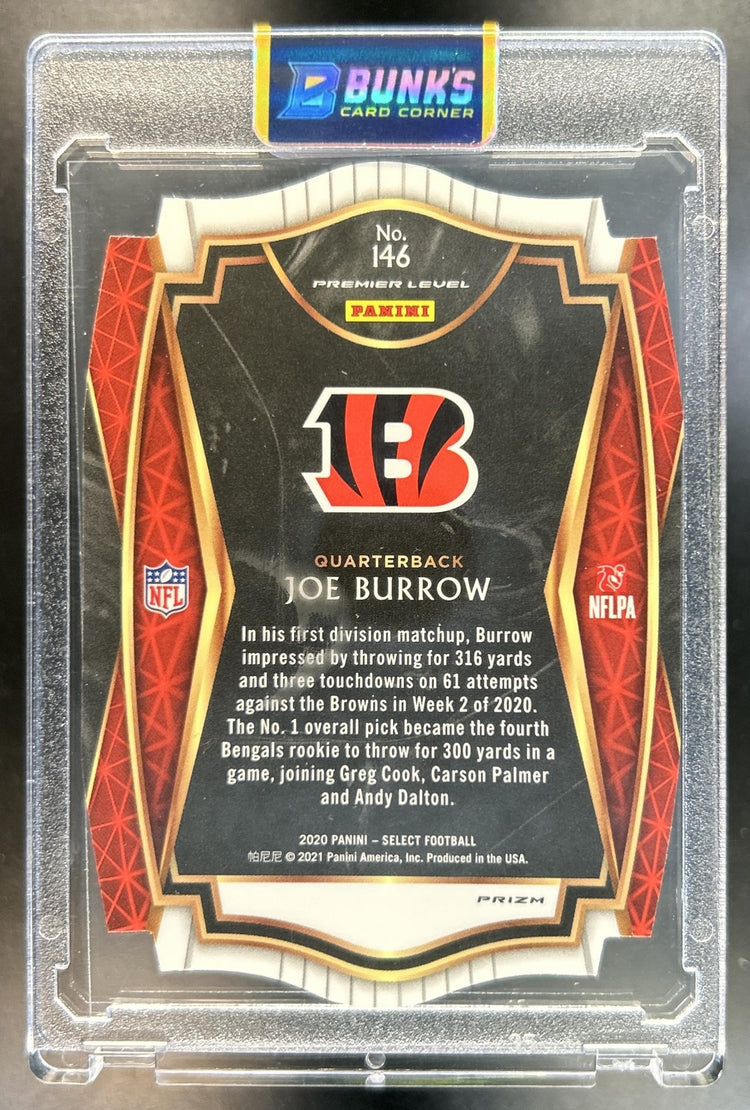Joe Burrow 2020 Panini Select #146 White Prizm Die Cut RC Premier Level Bengals