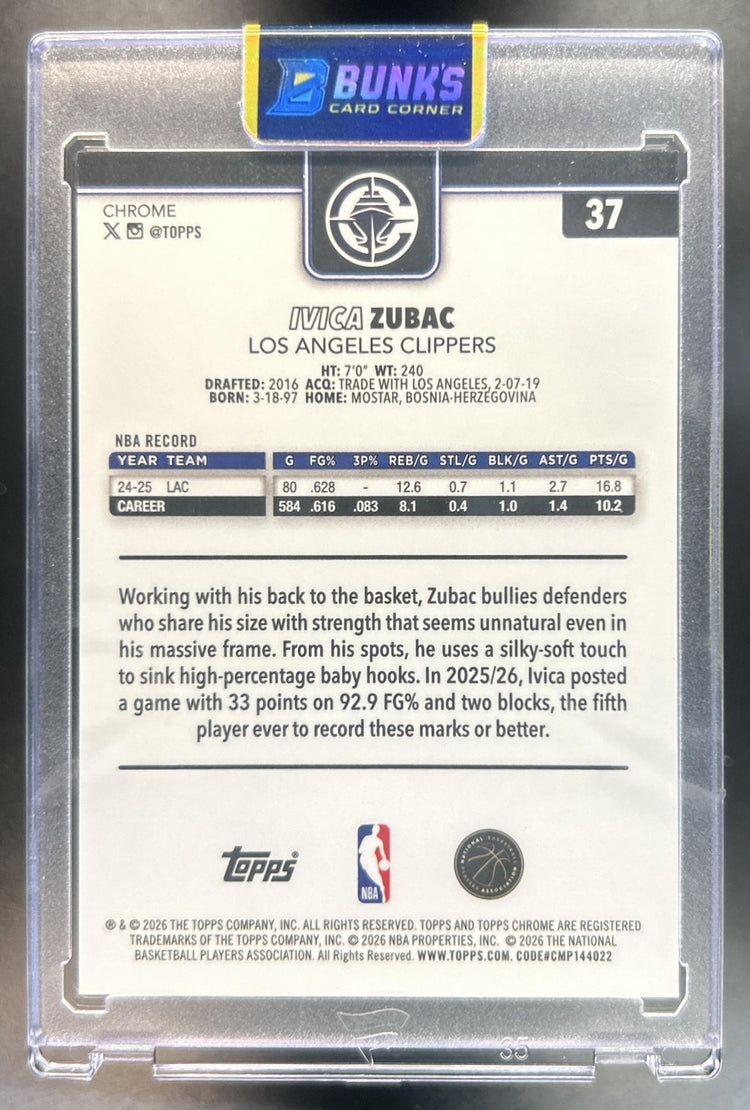 Ivica Zubac 2025-26 Topps Chrome Update #37 Red Refractor 2/5 Clippers