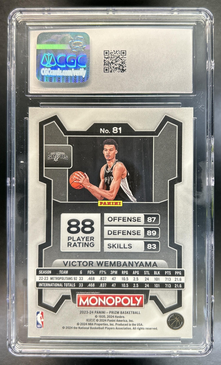 Victor Wembanyama 2023-24 Panini Prizm Monopoly #81 RC Spurs CGC 10