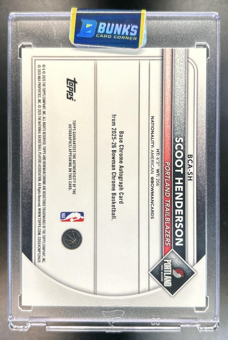 Scoot Henderson 2025-26 Bowman #BCA-SH Chrome Auto Blue X-Fractor 44/150 Trail Blazers