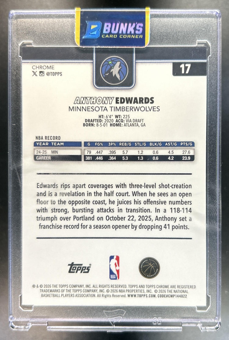 Anthony Edwards 2025-26 Topps Chrome Update #17 Magenta Refractor 228/399 Timberwolves